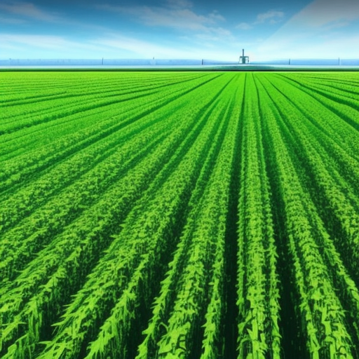 An image of a biotech-infused crop field with data visualizations and analytics in the background, highlighting how biotech is transforming agriculture practices and maximizing resource efficiency.