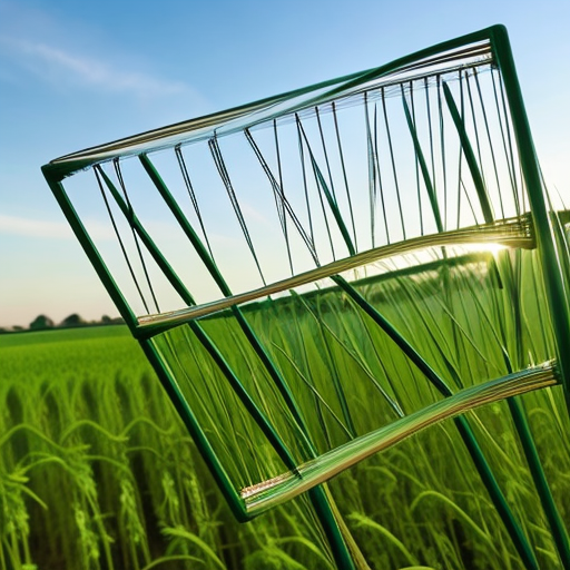 An image of a crop field with a superimposed DNA double helix structure in the background.